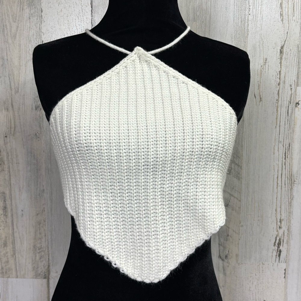 White Knit Halter Top‎